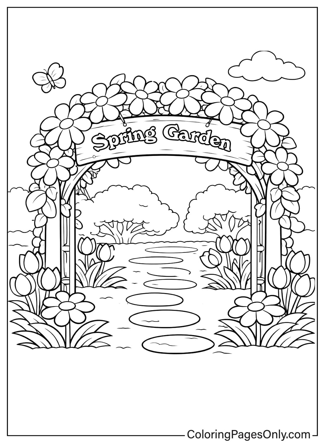 Spring Coloring Pages Flower Arch Garden Path from Spring