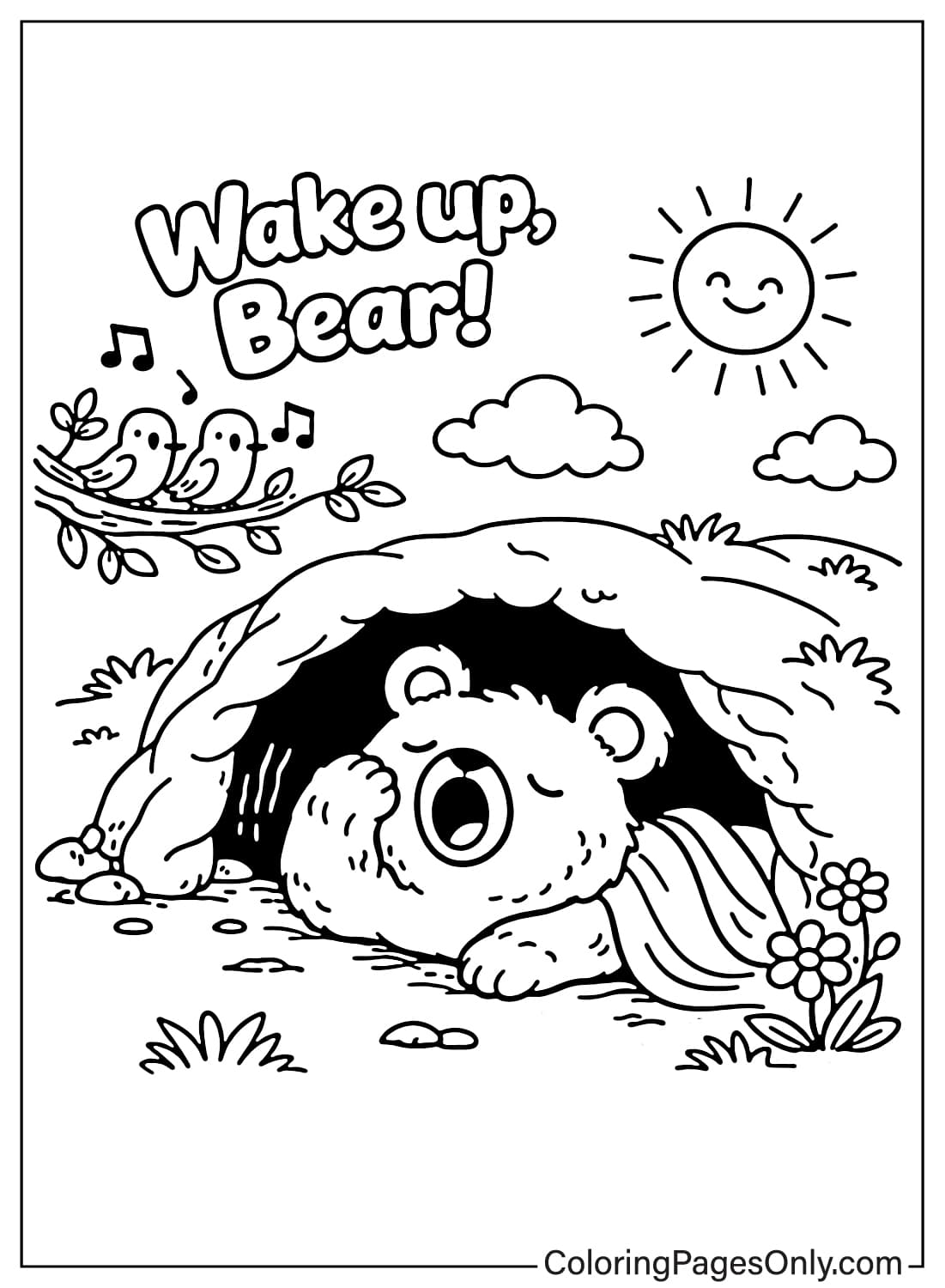 Wake Up Bear Spring Scene March Coloring Pages from March 2026