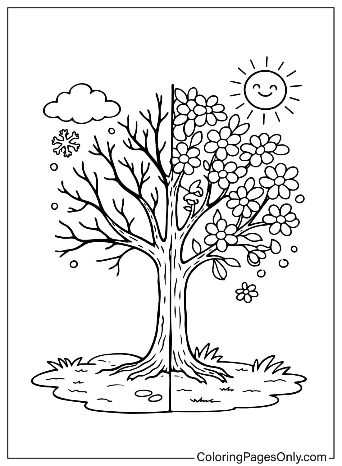 Winter And Spring Tree Transition March Coloring Pages from March 2026