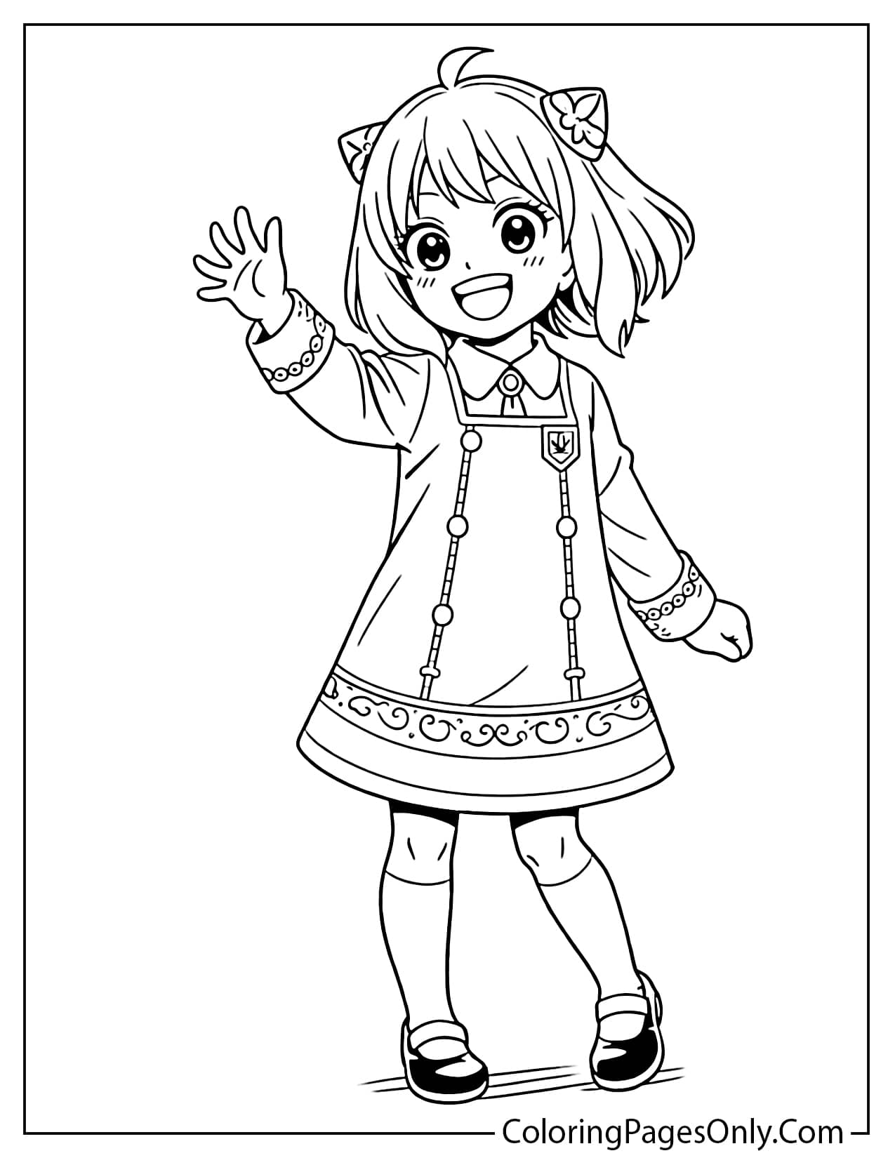 Anya Forger wearing her Eden Academy school uniform and posing with a cheerful smile from Spy x Family