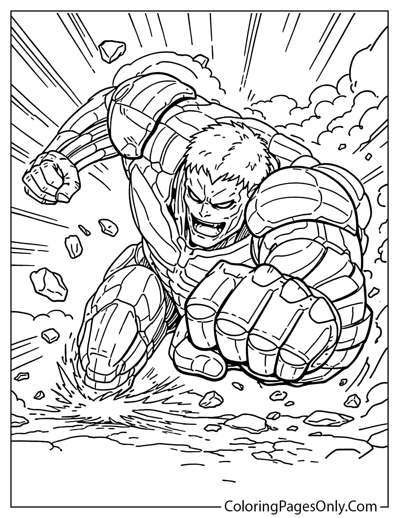 Armored Titan charging forward in powerful attack coloring page from Attack On Titan