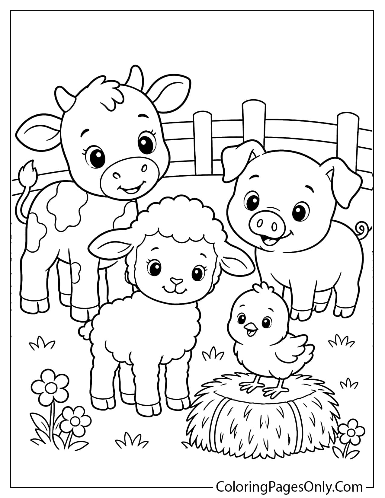 Baby Farm Animals Coloring Page With Calf Lamb Chick And Piglet from Farm Animal