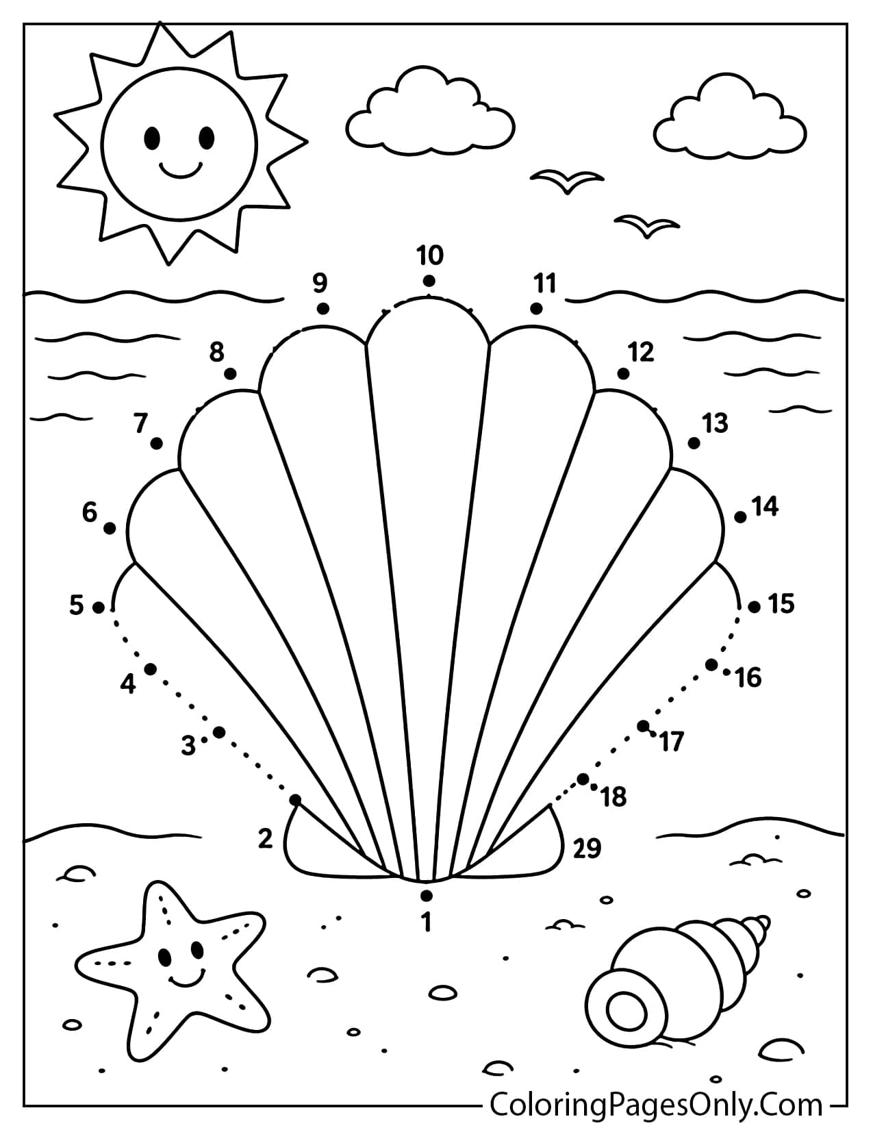 Beach dot to dot coloring page for kids from Beach