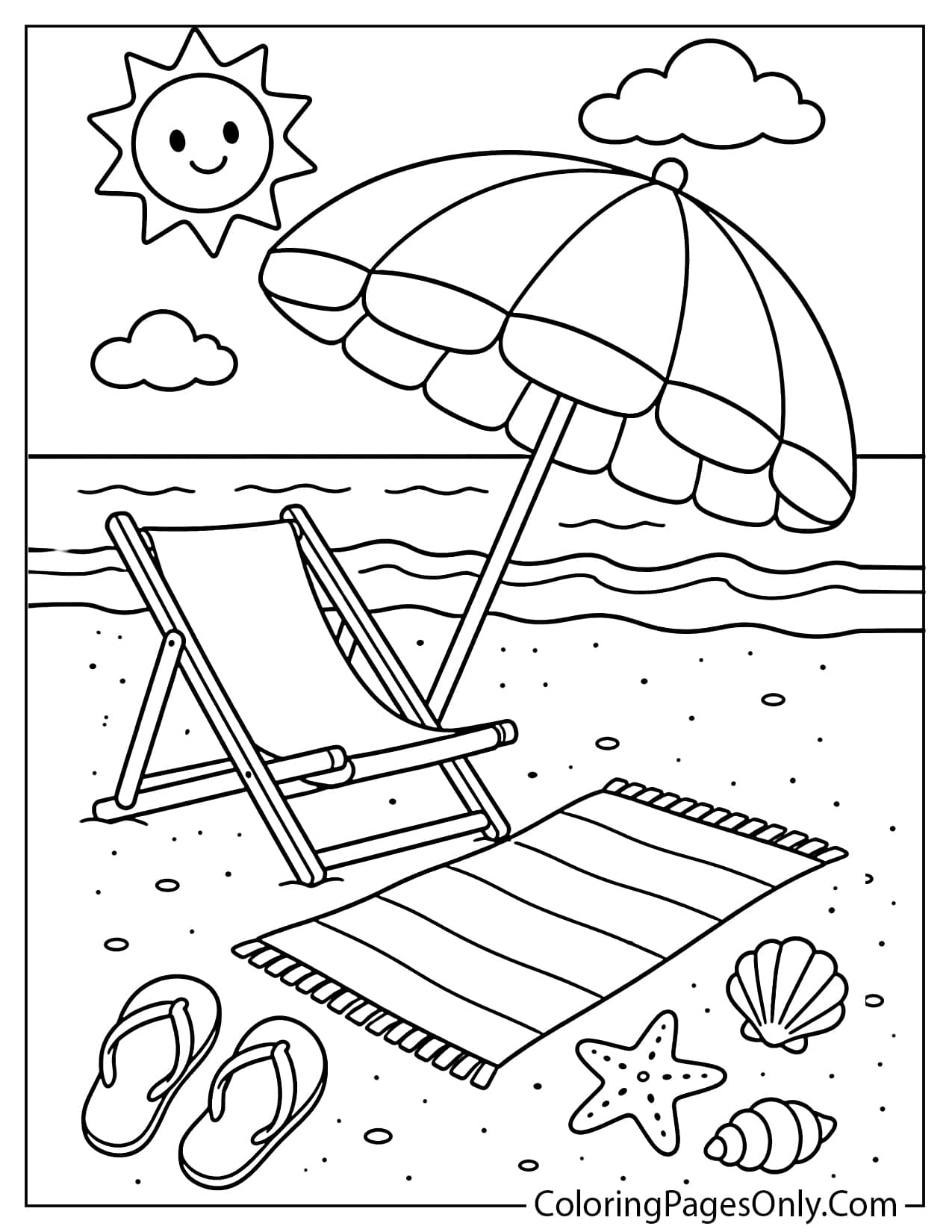 Beach umbrella coloring page printable from Beach