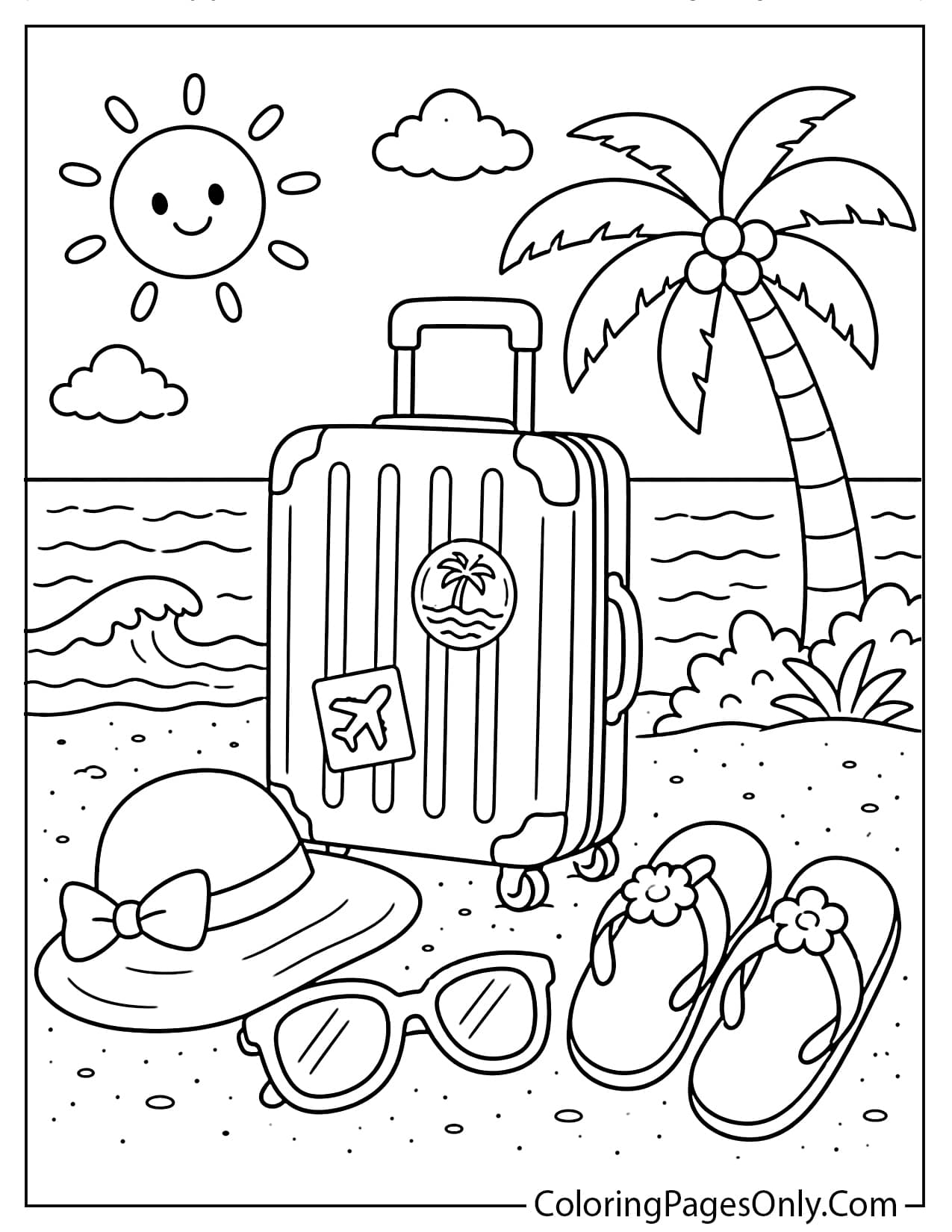 Beach vacation coloring page printable from Beach