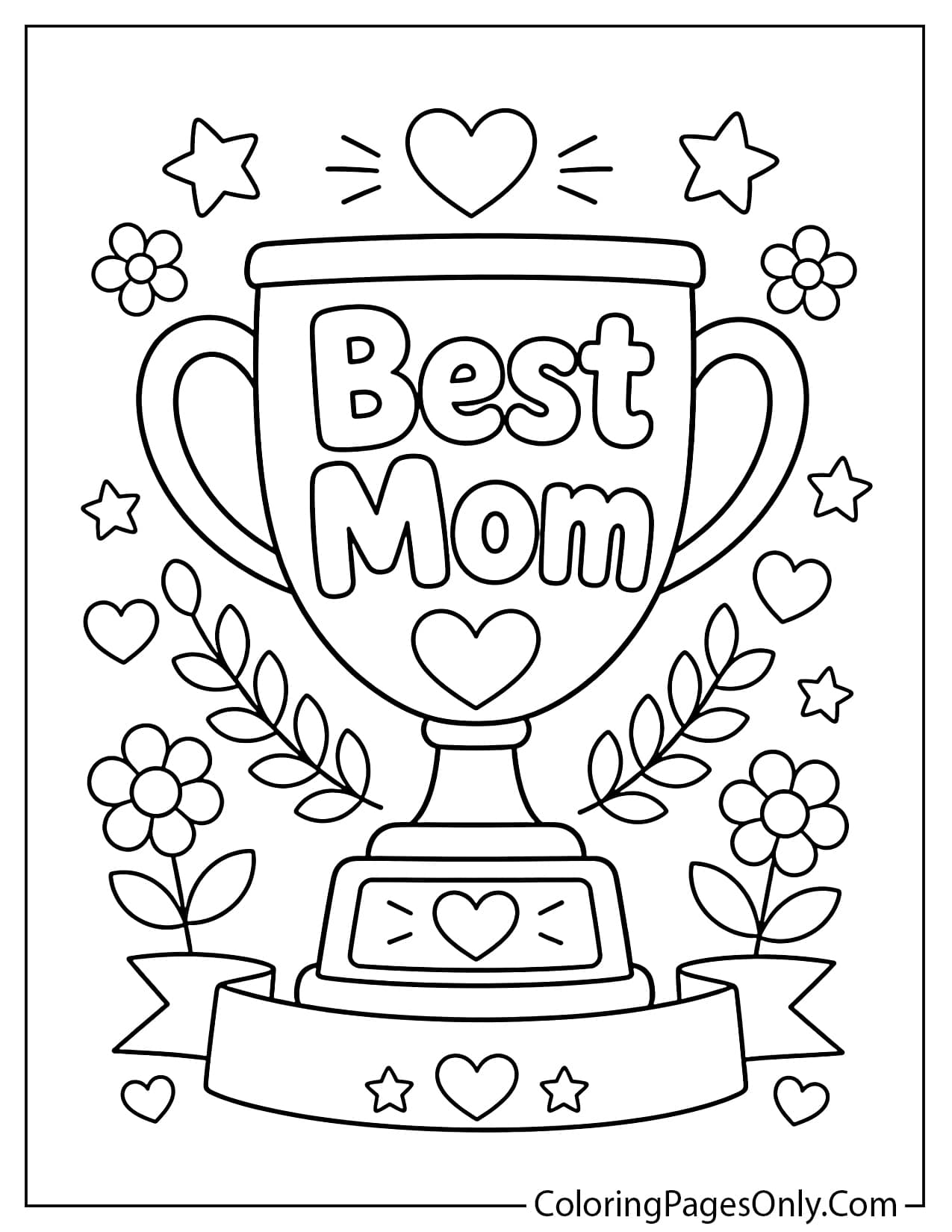 Best mom trophy coloring page printable for kids from I Love Mom