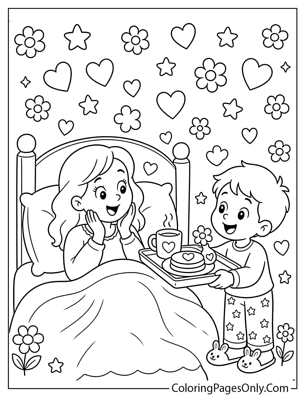 Breakfast in bed for mom coloring page from I Love Mom