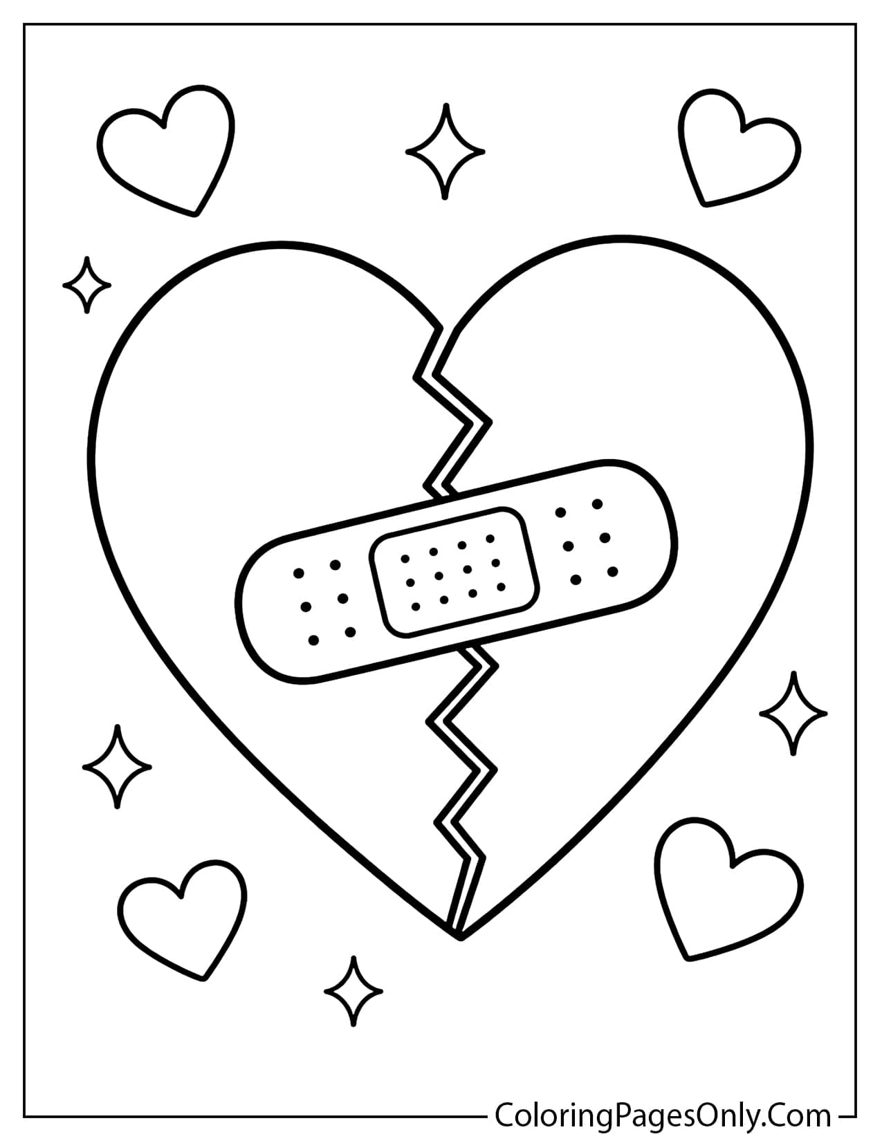 Broken heart with bandage coloring page from Heart