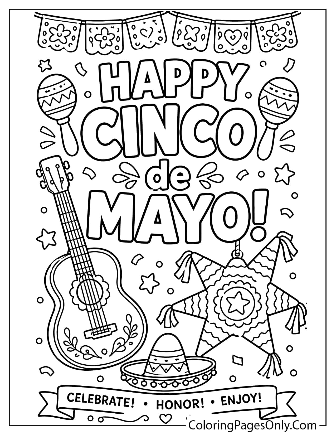 Printable Cinco de Mayo classroom poster coloring page for students from Cinco De Mayo