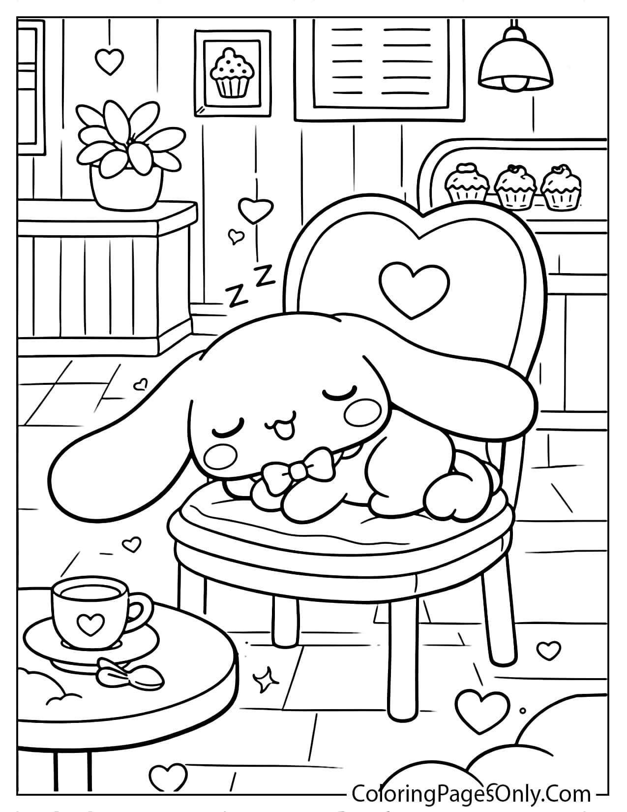 Cinnamoroll sleeping peacefully on a cozy café chair with a warm indoor background from Cinnamoroll