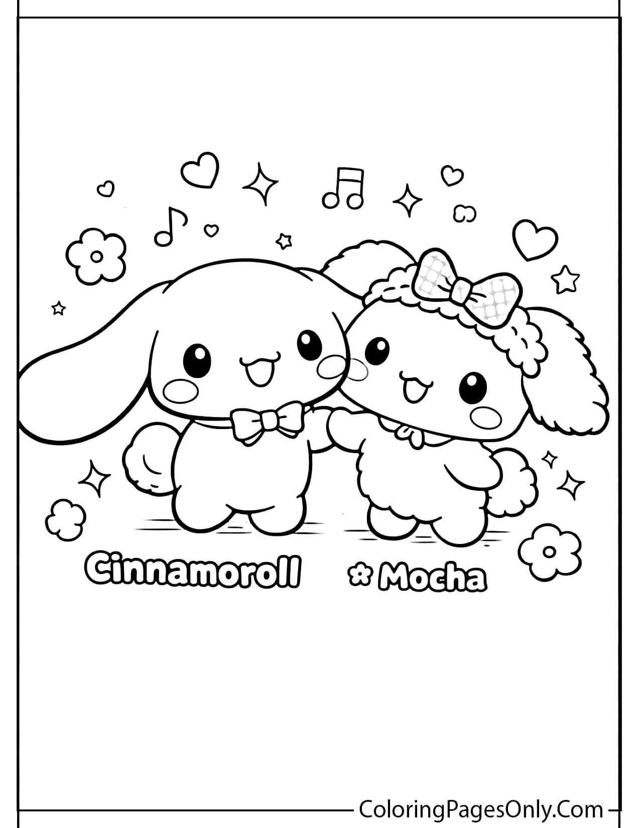 Cinnamoroll and Mocha standing side by side smiling with hearts and stars from Cinnamoroll
