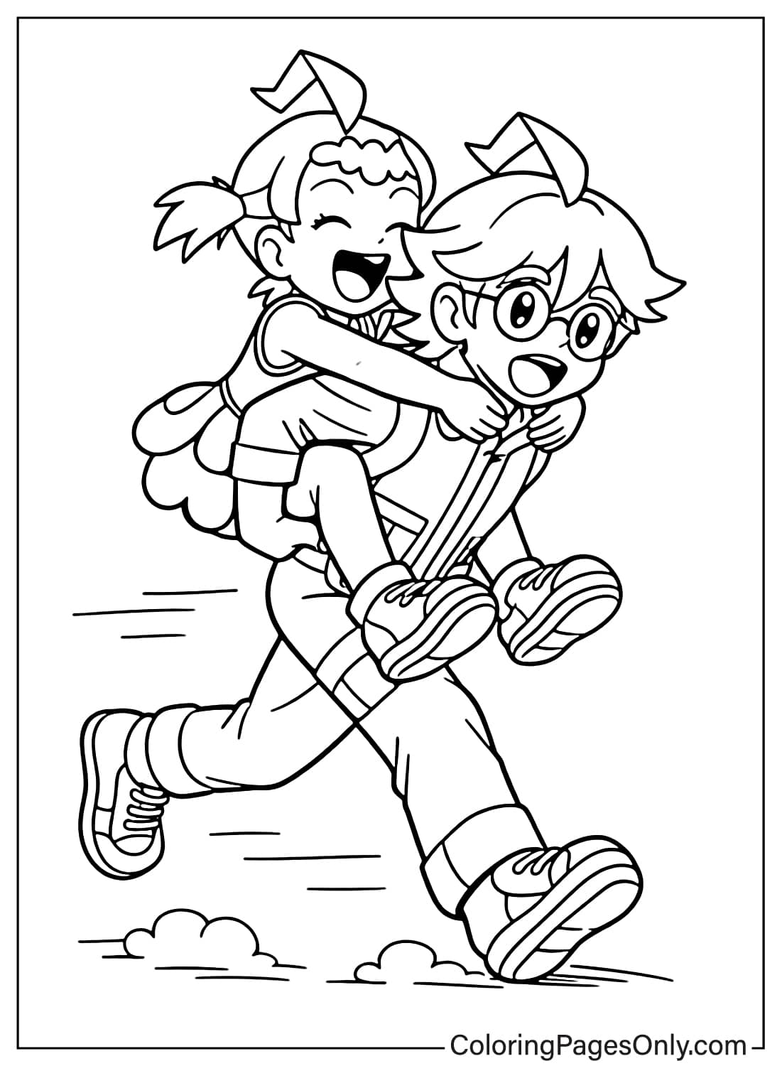 Clemont Coloring Pages piggyback ride with Bonnie from Clemont Pokemon