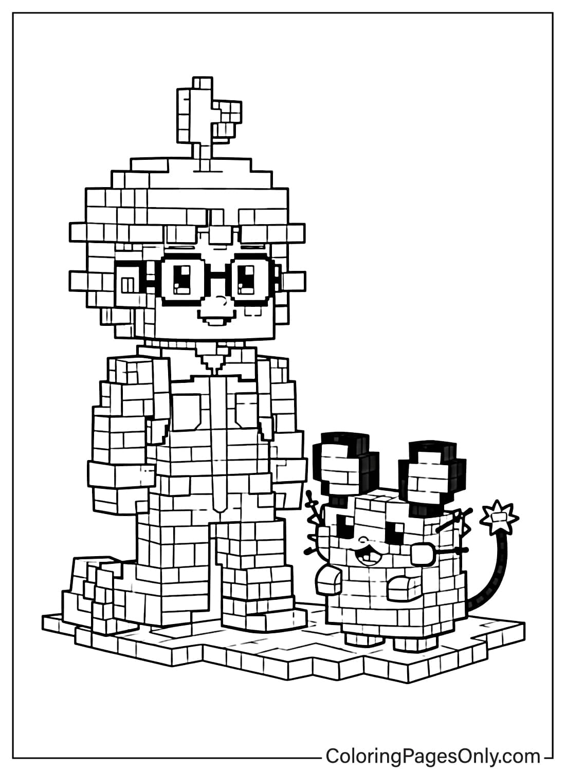 Clemont Coloring Pages pixel block style with Dedenne from Clemont Pokemon