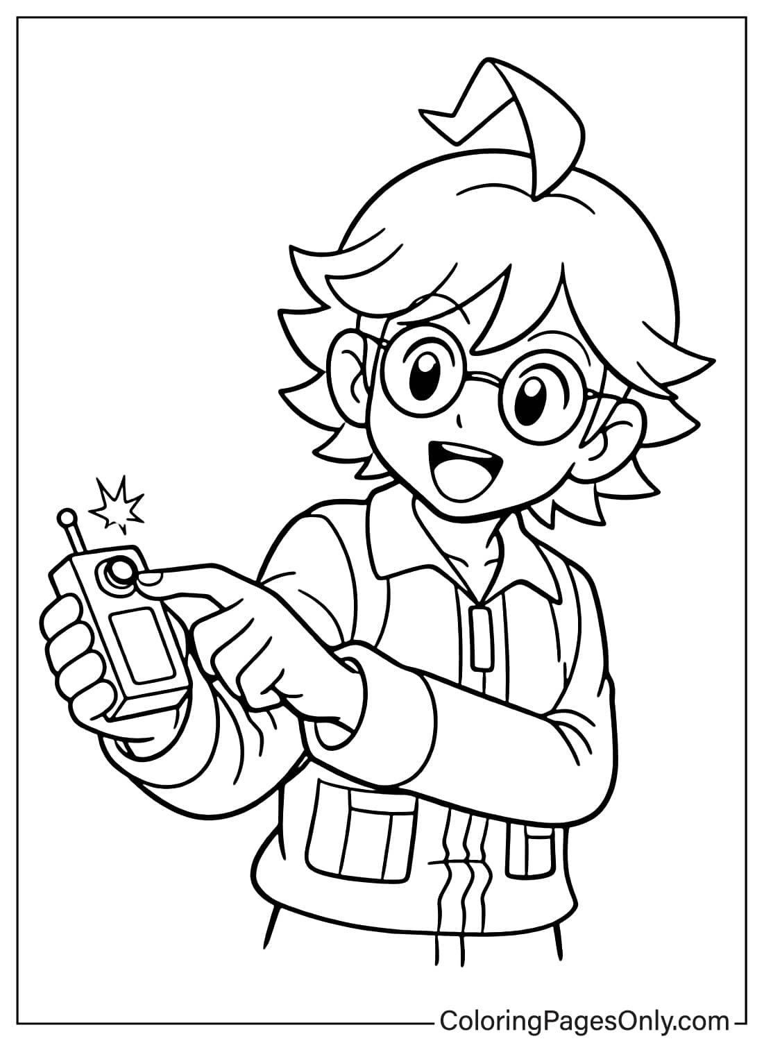 Clemont Coloring Pages using small invention device from Clemont Pokemon