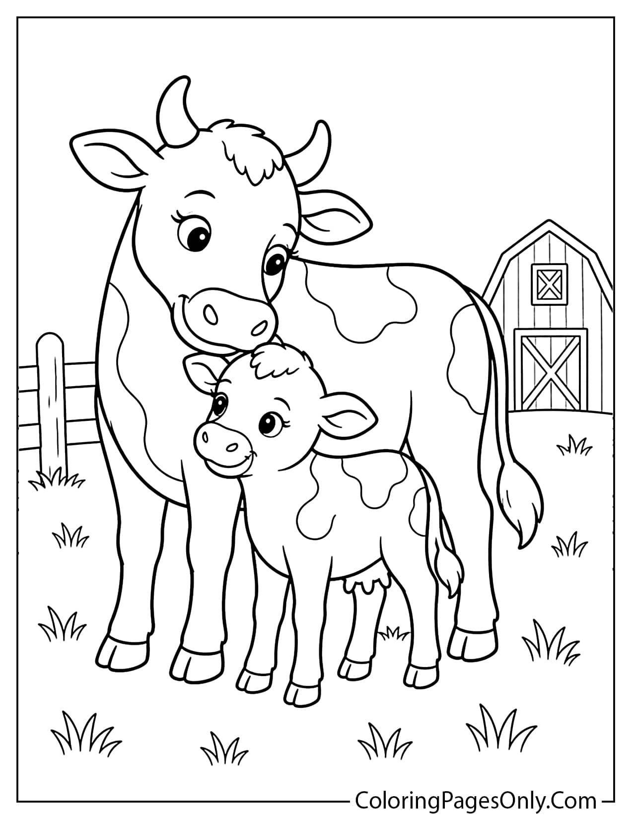 Cow And Calf Farm Animal Coloring Page from Farm Animal