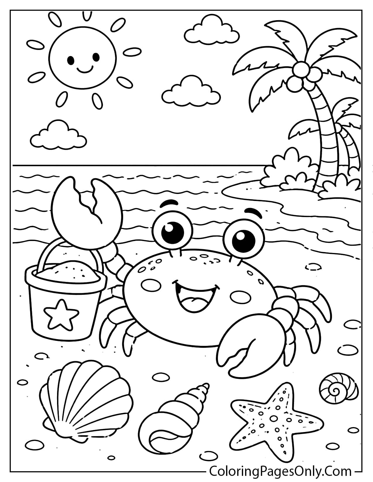 Cute crab beach coloring page from Beach