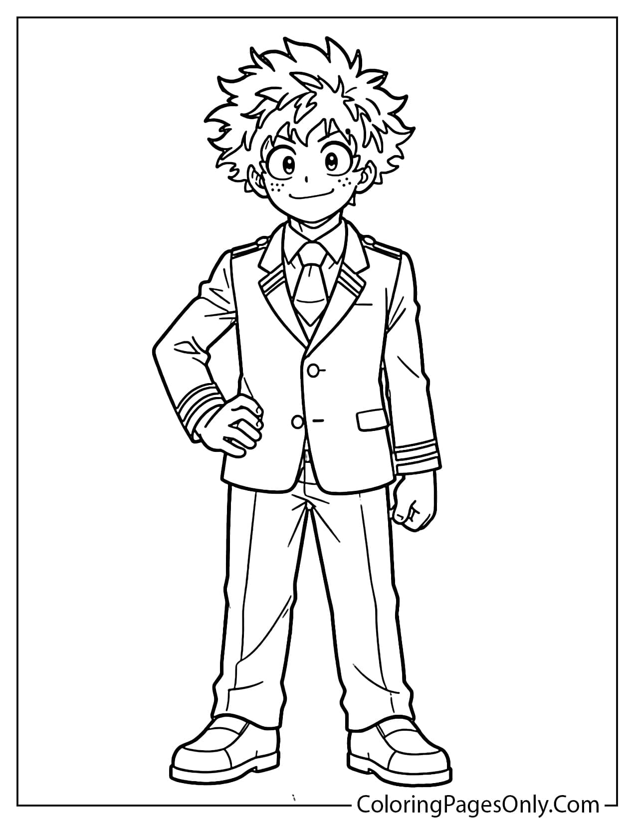 Deku wearing his U.A. school uniform coloring page from Deku
