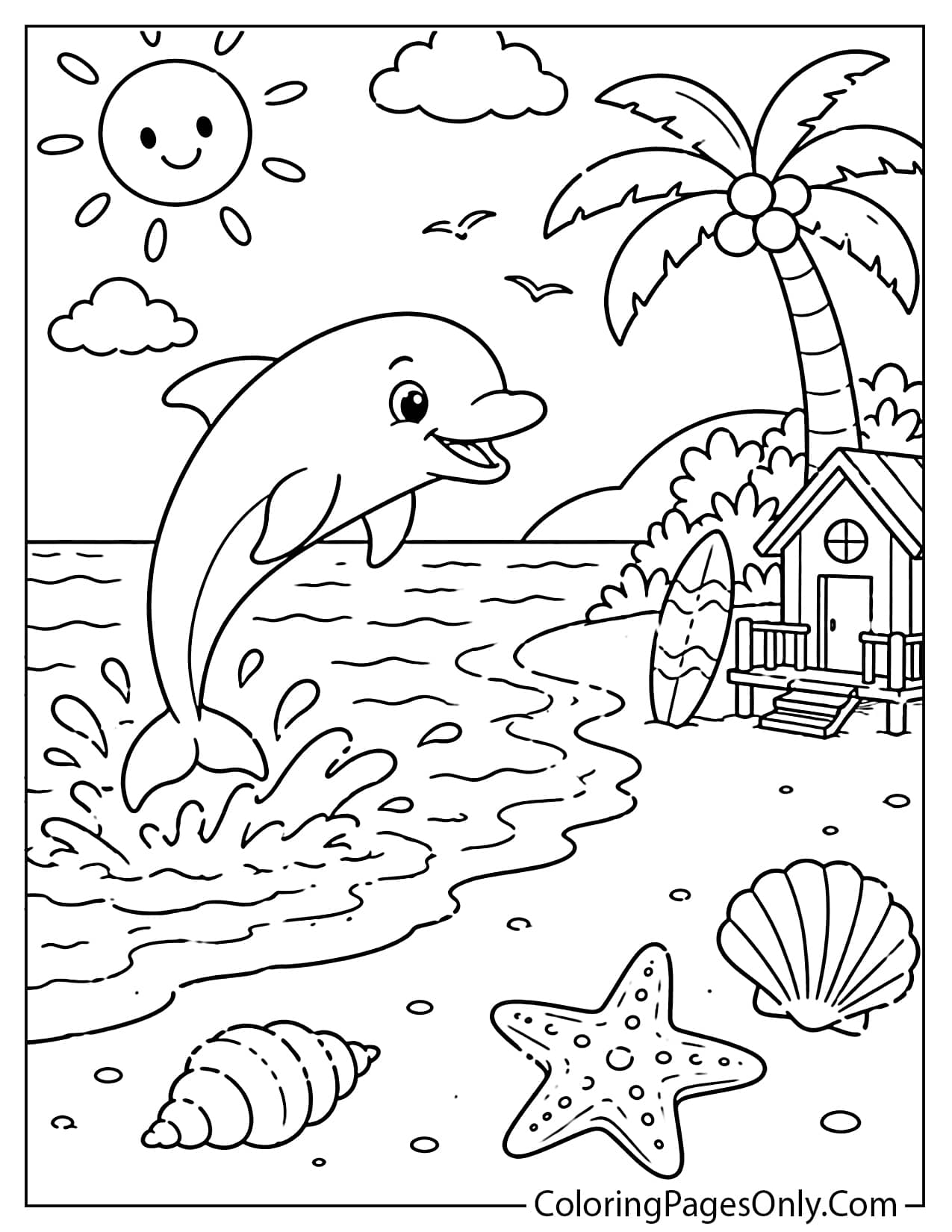 Dolphin near the beach coloring page from Beach