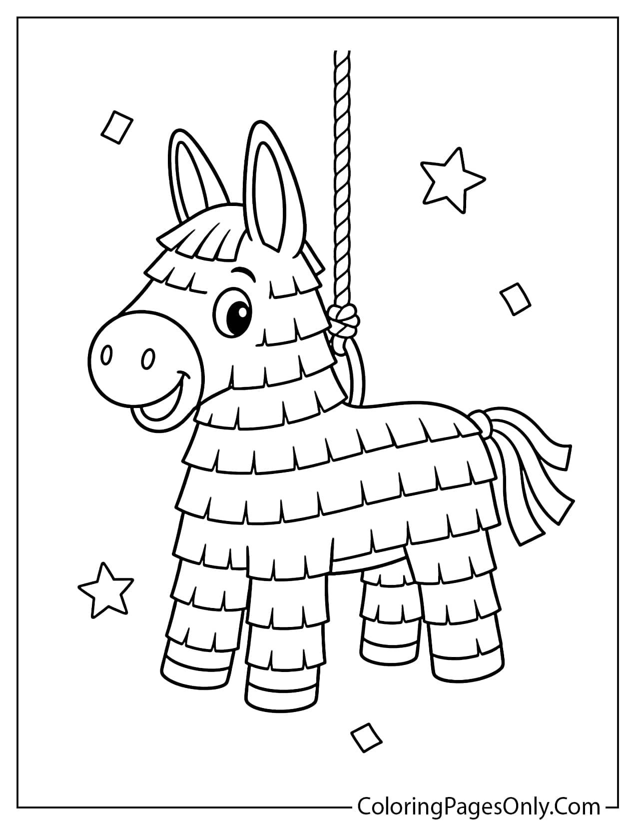 Donkey piñata coloring page for a Cinco de Mayo celebration from Cinco De Mayo