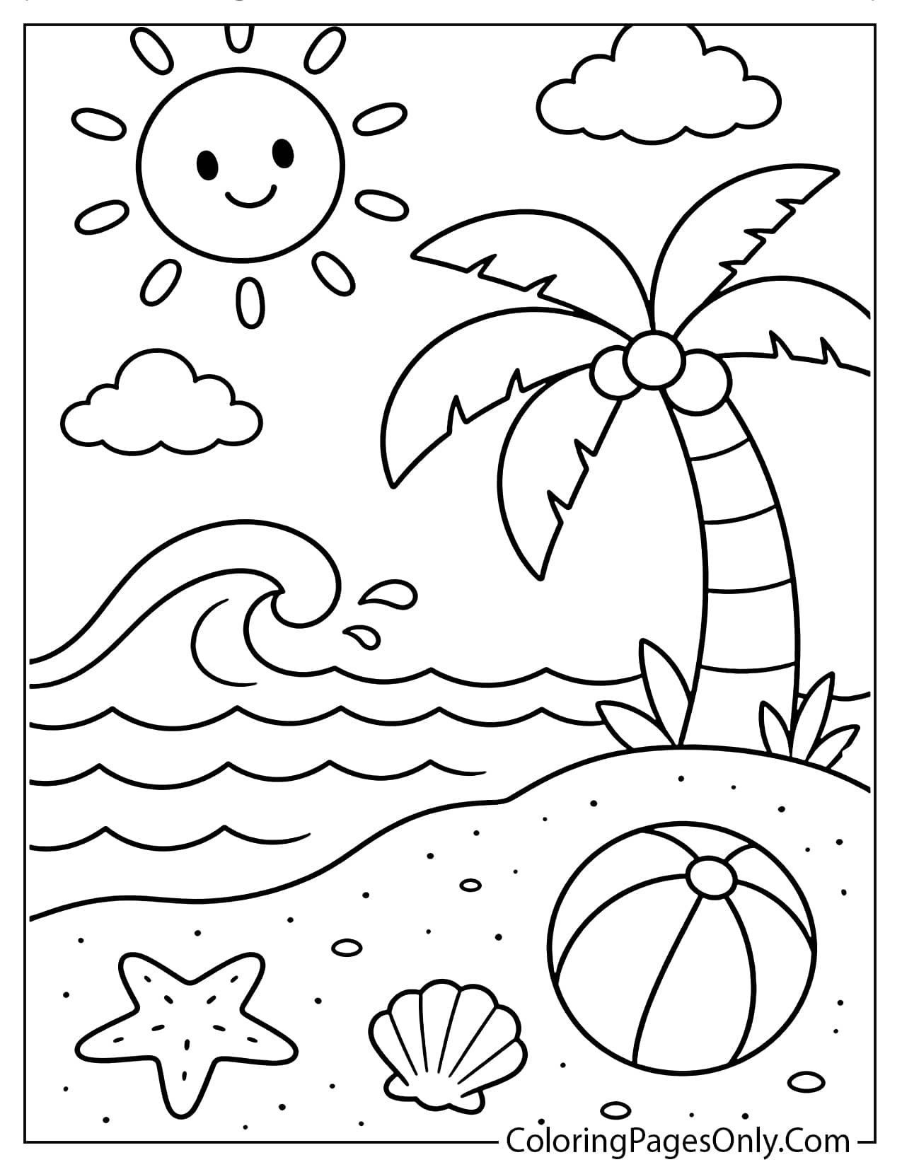 Easy beach coloring page for kids from Beach