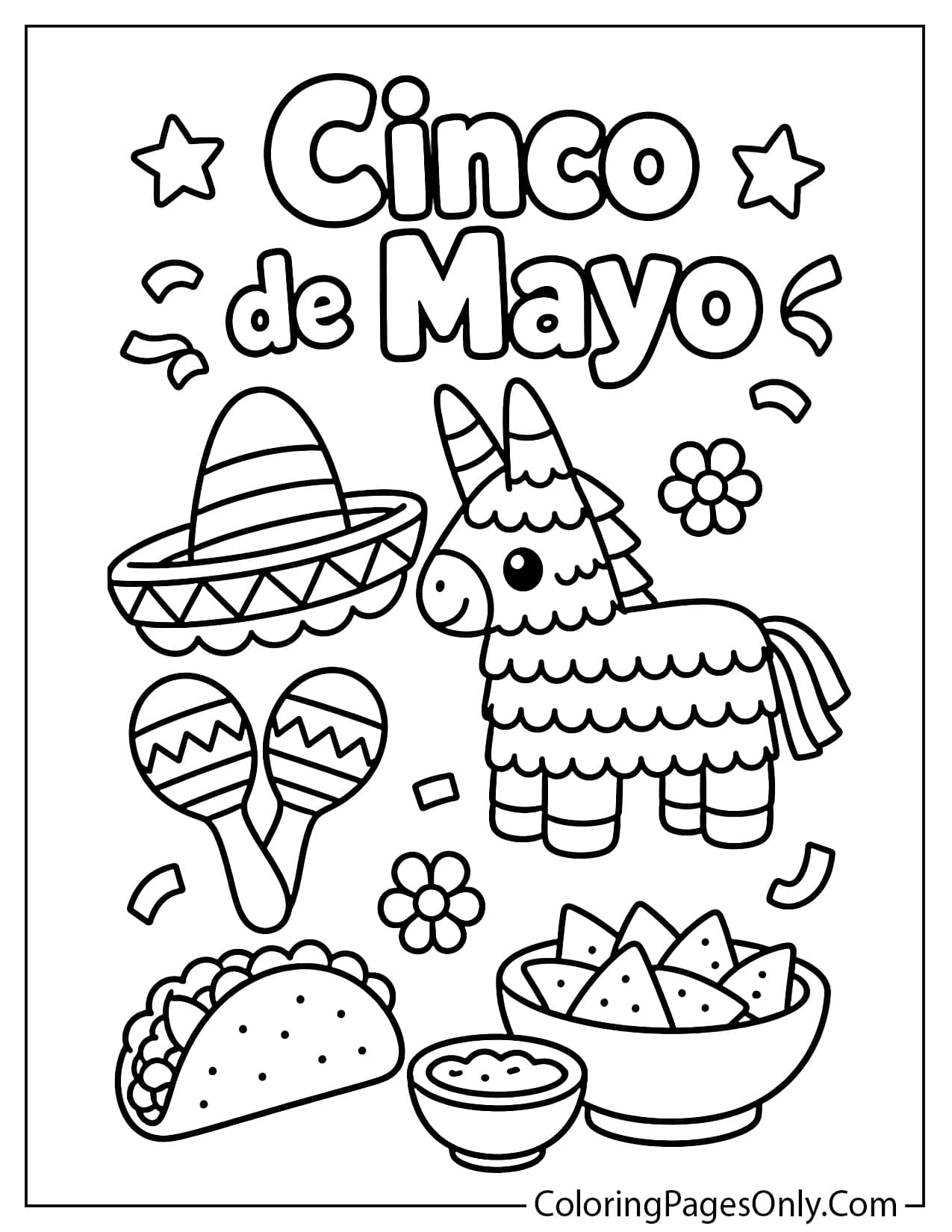 Easy Cinco de Mayo coloring page with bold outlines for young kids from Cinco De Mayo