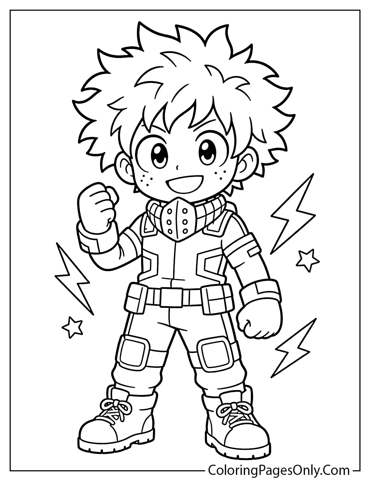 Easy Deku coloring page for kids with simple bold lines from Deku