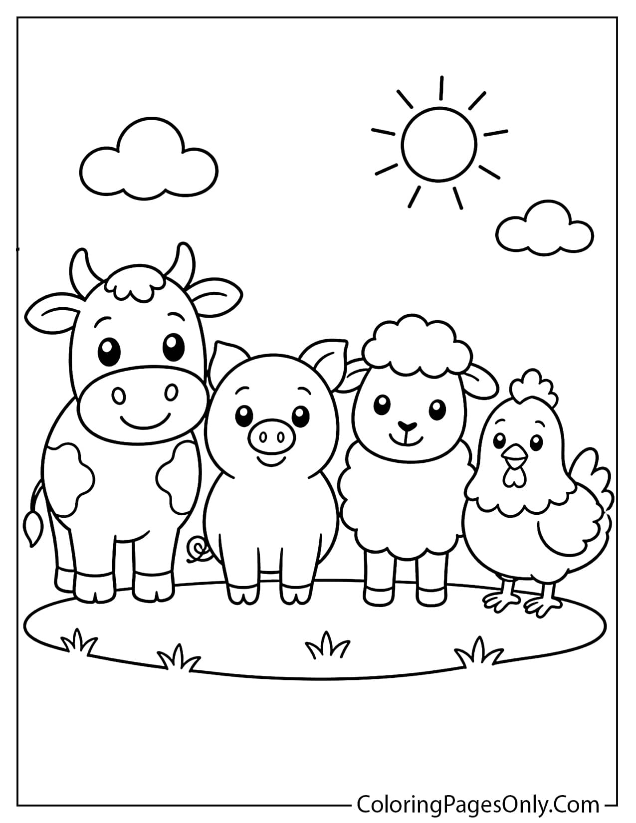 Easy Farm Animals Coloring Page For Preschoolers from Farm Animal