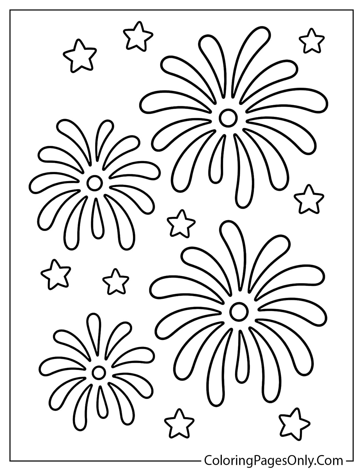 Easy Fireworks Coloring Page for Preschoolers from Fireworks