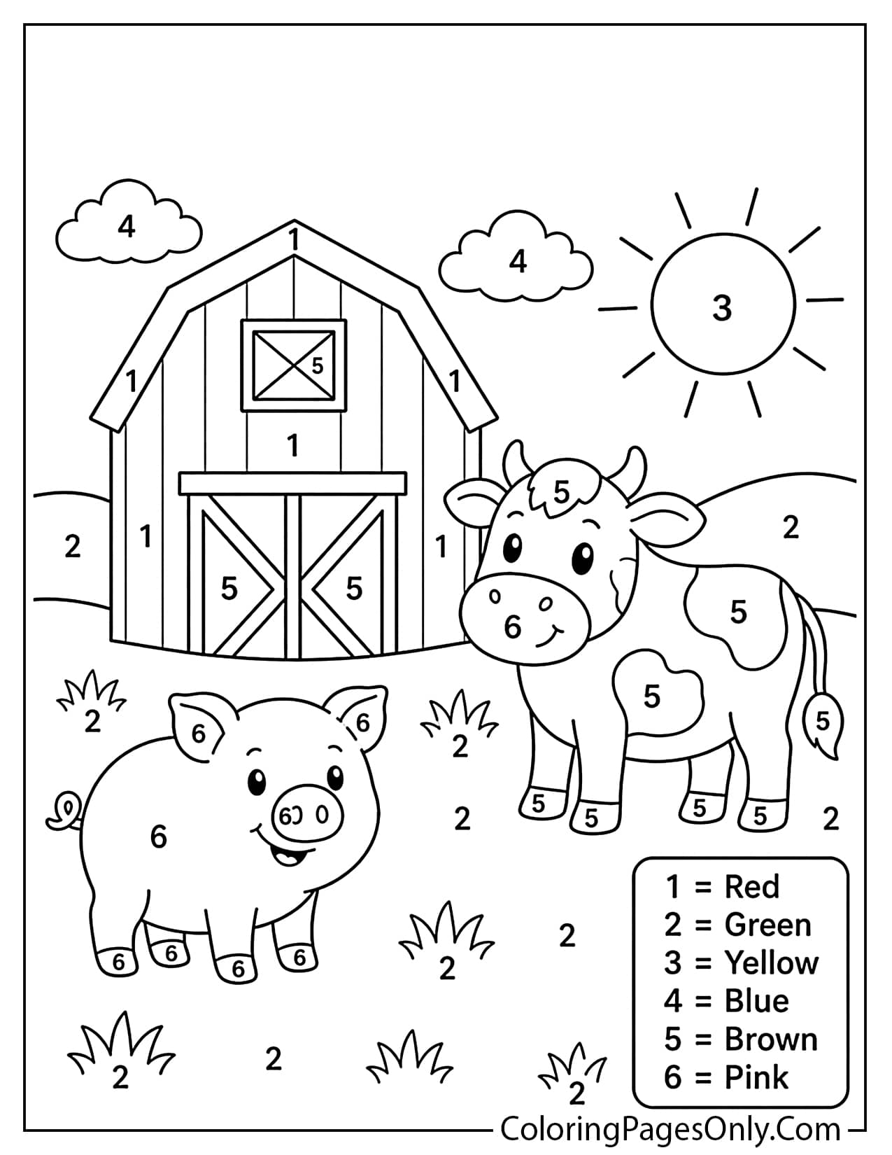 Farm Animal Color By Number Coloring Page For Kids from Farm Animal
