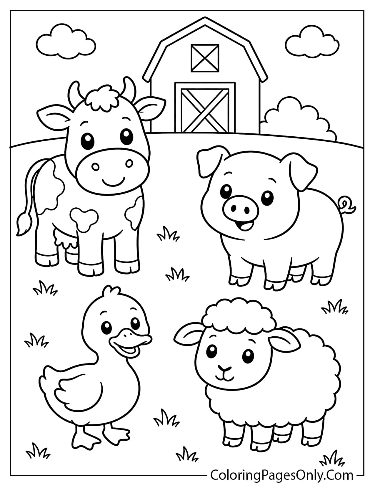 Farm Animal Coloring Page For Preschoolers With Simple Barnyard Animals from Farm Animal