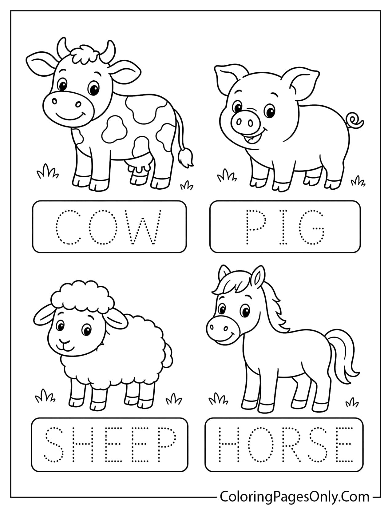 Farm Animal Name Tracing Coloring Page For Classroom from Farm Animal