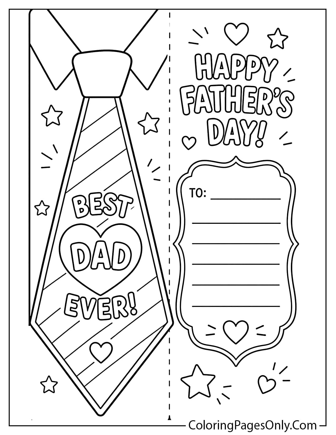 Father’s day tie card coloring page printable for kids from Father's Day