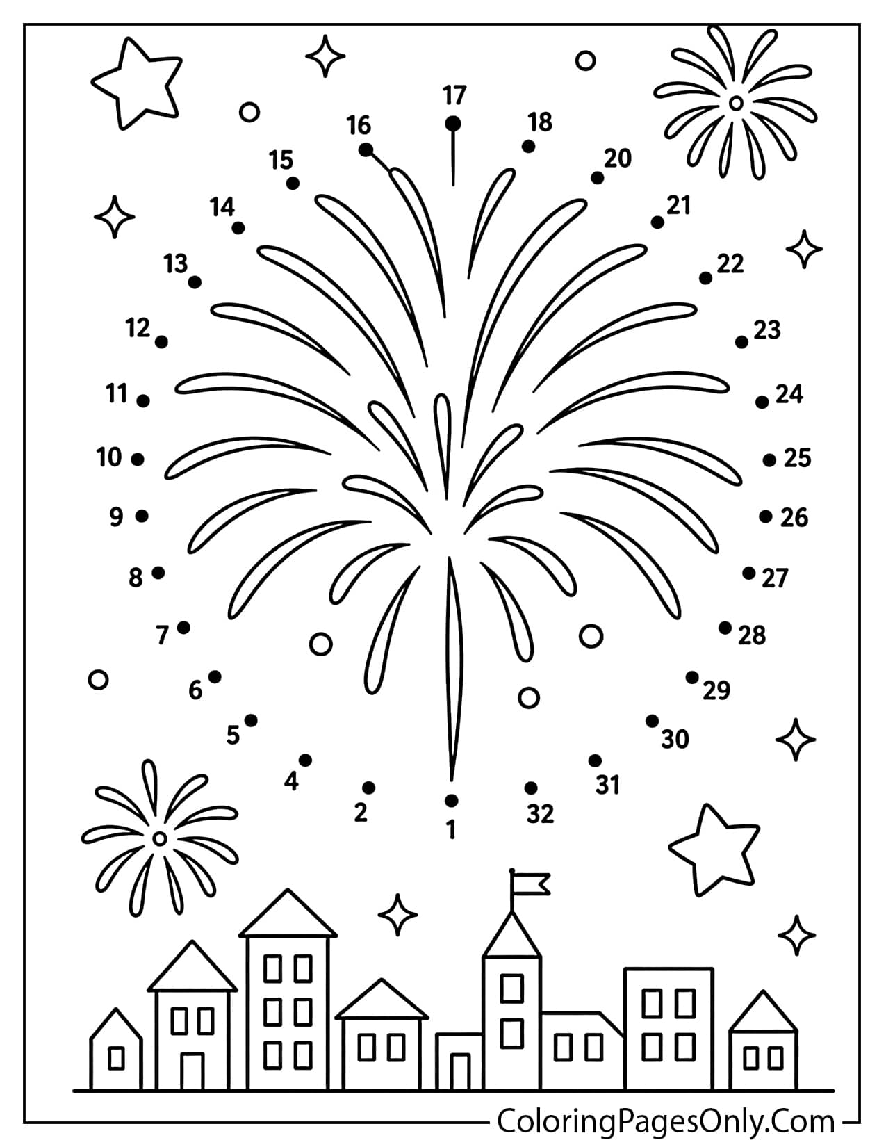 Fireworks Dot to Dot Coloring Page from Fireworks