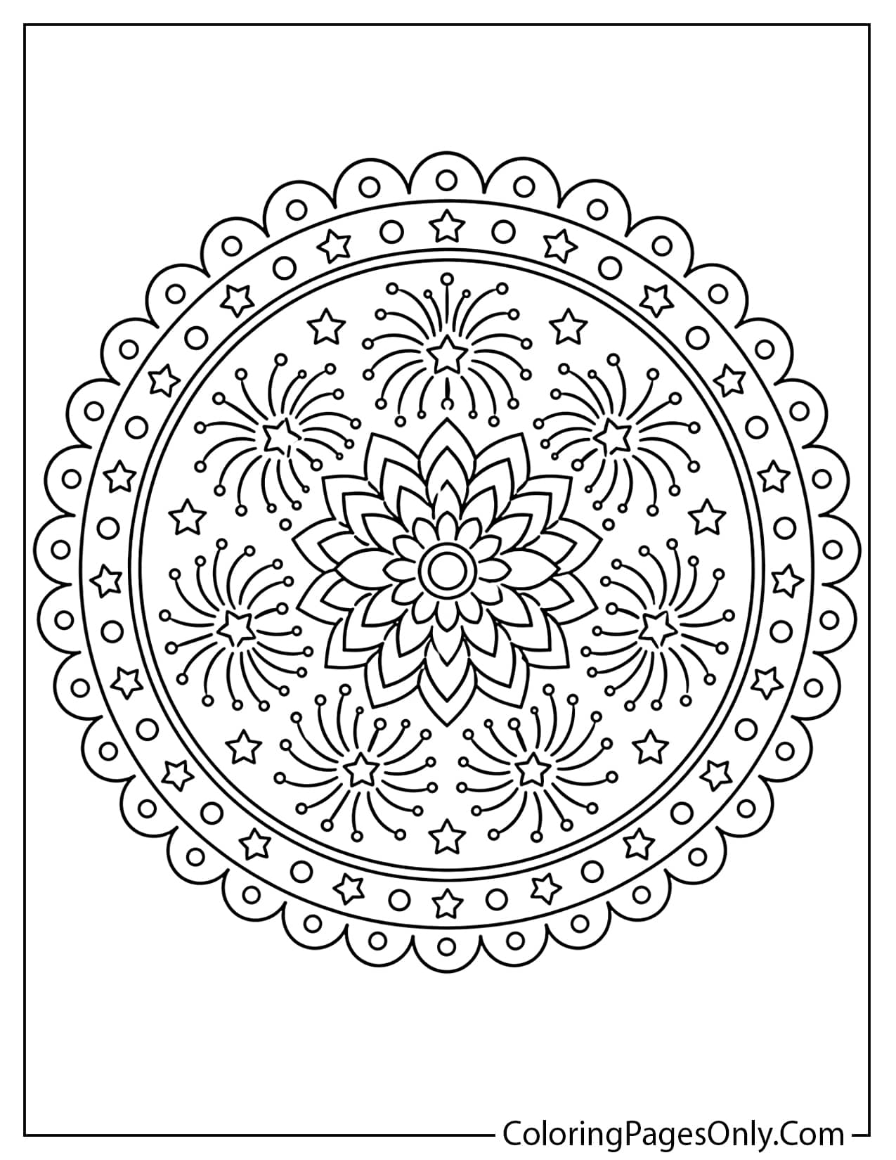 Fireworks mandala coloring page from Fireworks