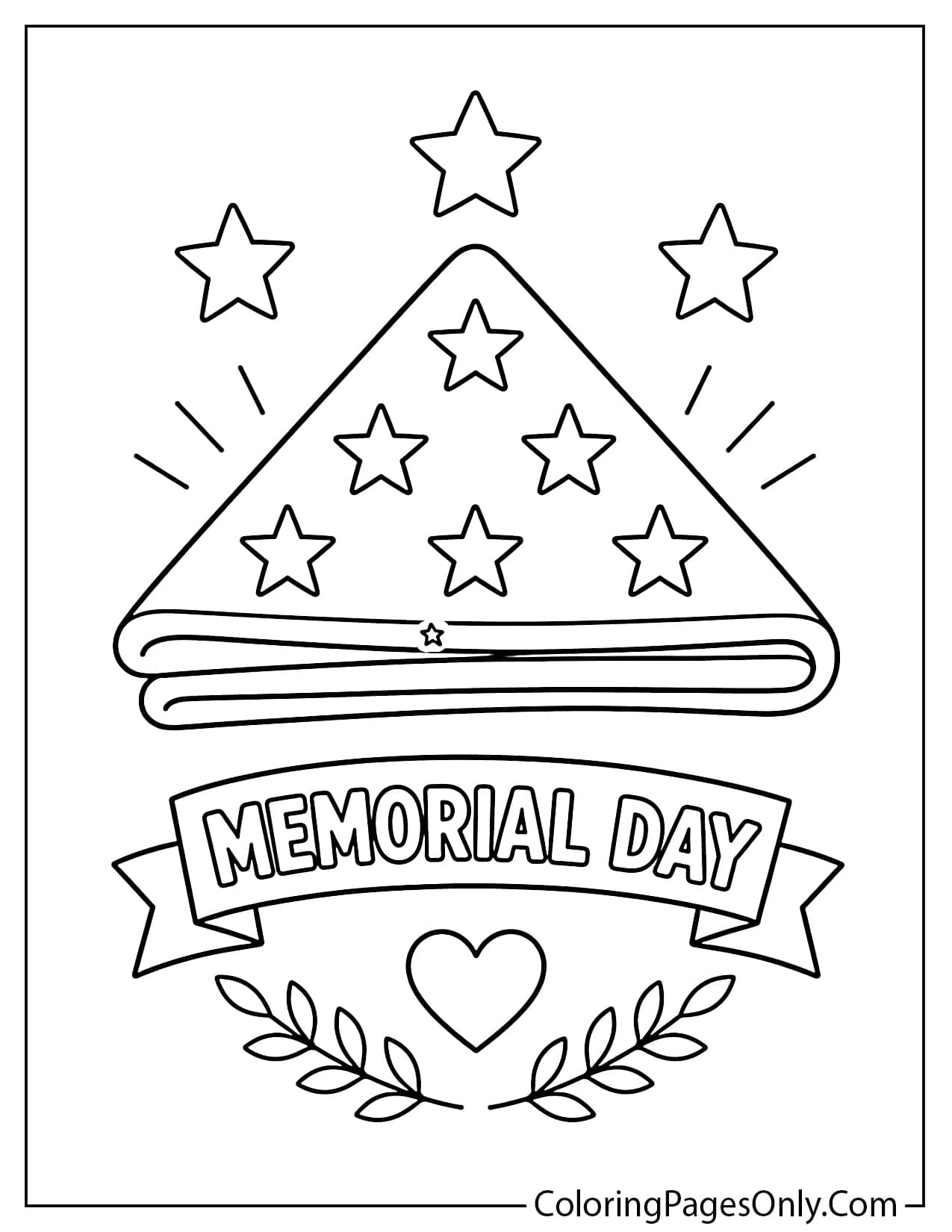 Folded American flag Memorial Day coloring page in simple line art from Memorial Day
