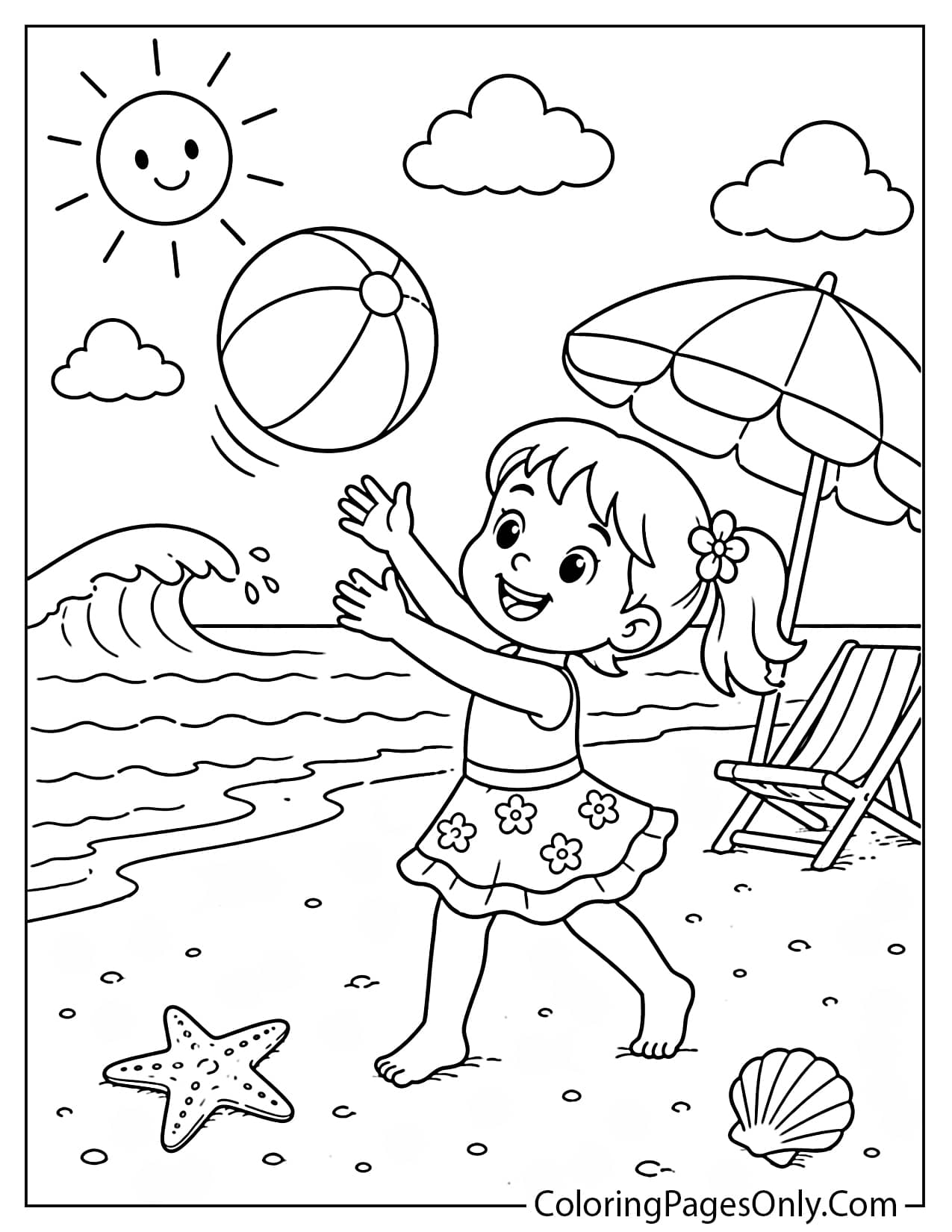 Girl playing with beach ball coloring page from Beach