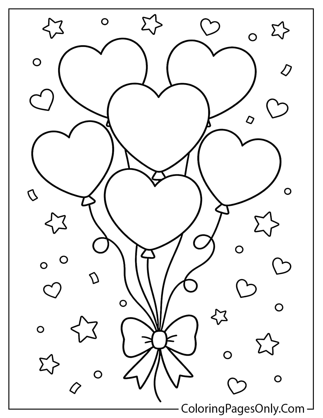 Heart balloons coloring page for kids from Heart
