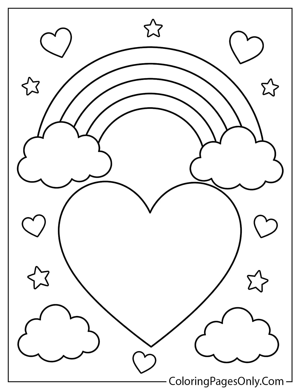Heart and rainbow coloring page for kids from Heart