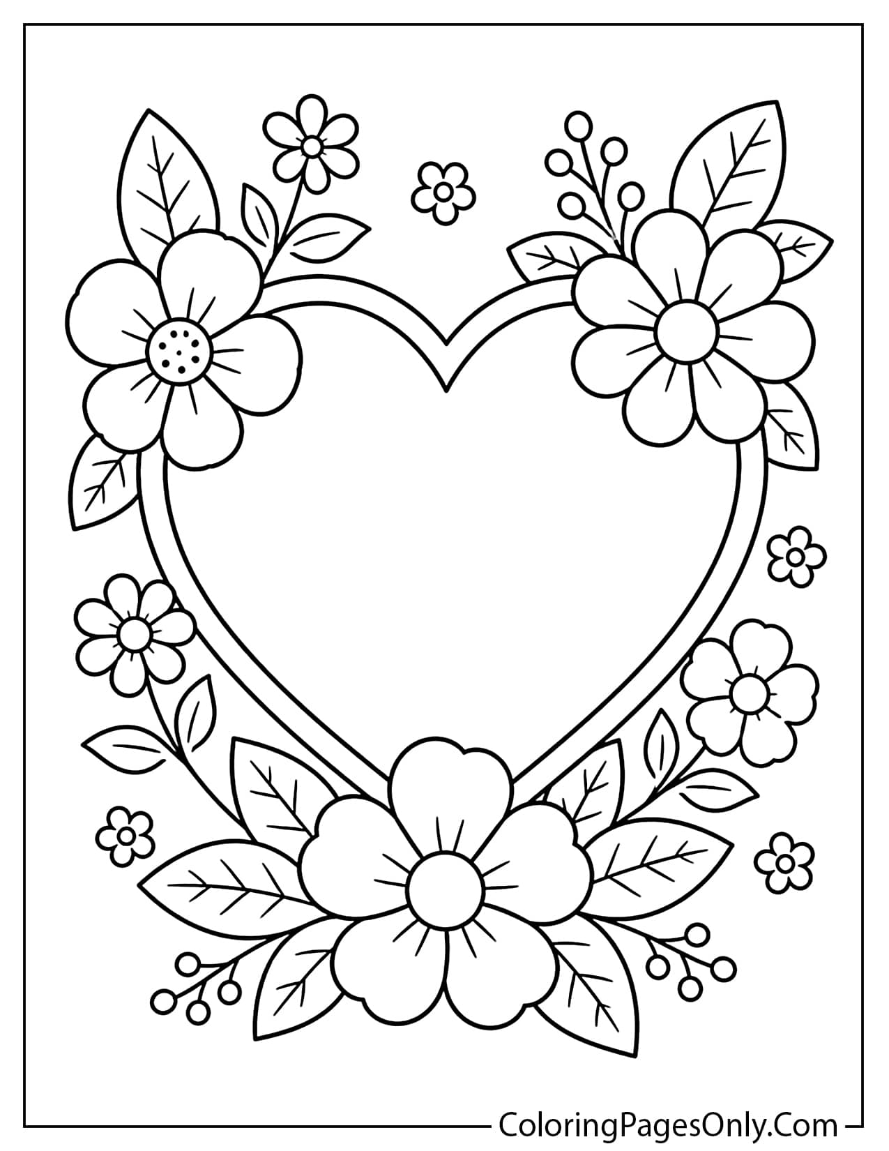 Heart with flowers coloring page printable from Heart