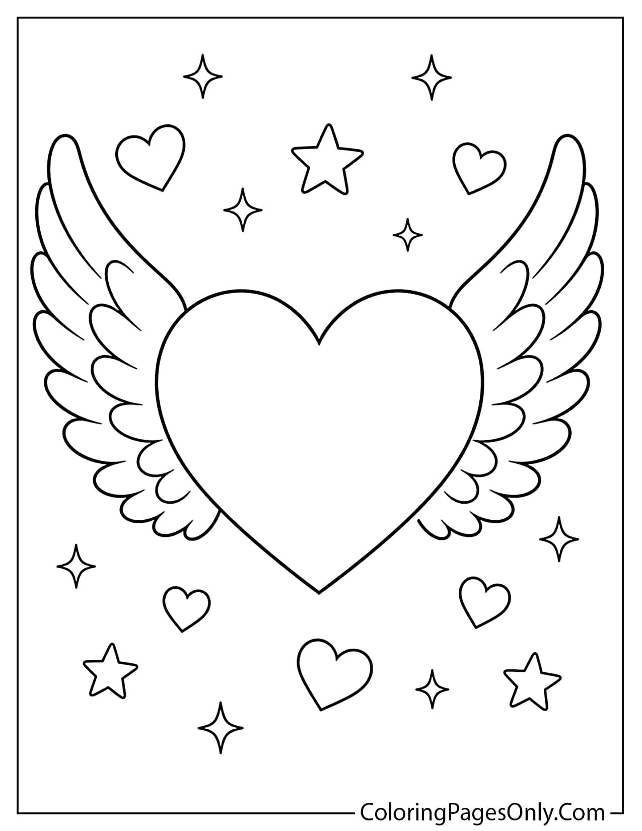 Heart with wings coloring page printable from Heart