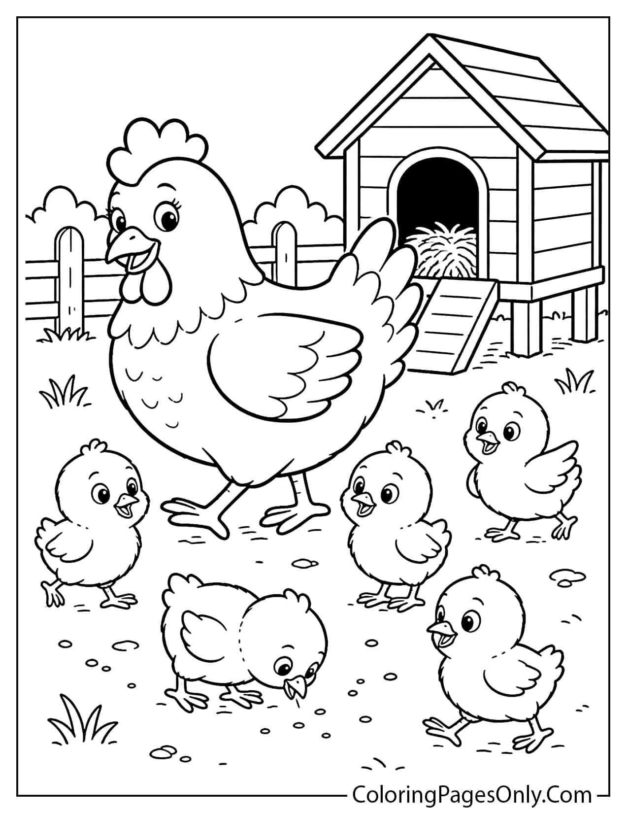 Hen With Chicks Farm Animal Coloring Page from Farm Animal