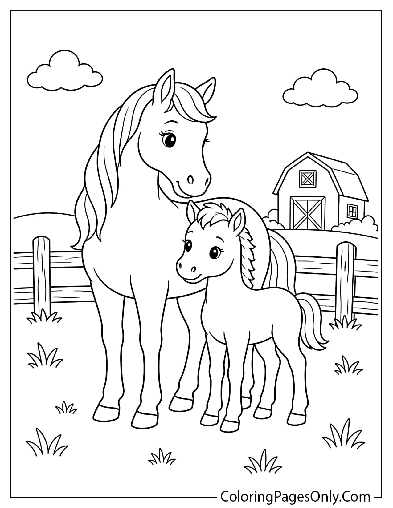 Horse And Foal Farm Animal Coloring Page from Farm Animal
