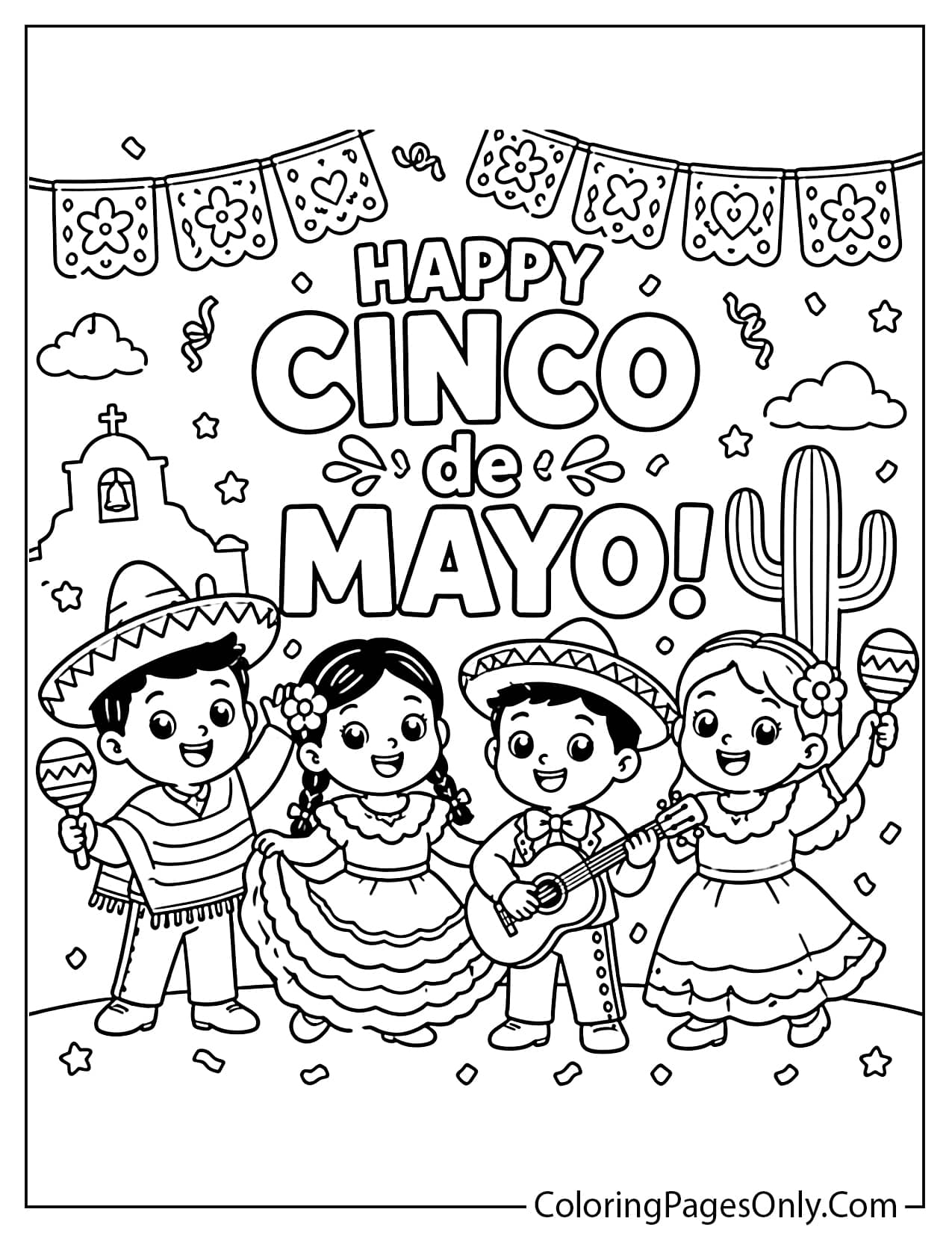 Kids celebrating Cinco de Mayo together with festive decorations from Cinco De Mayo