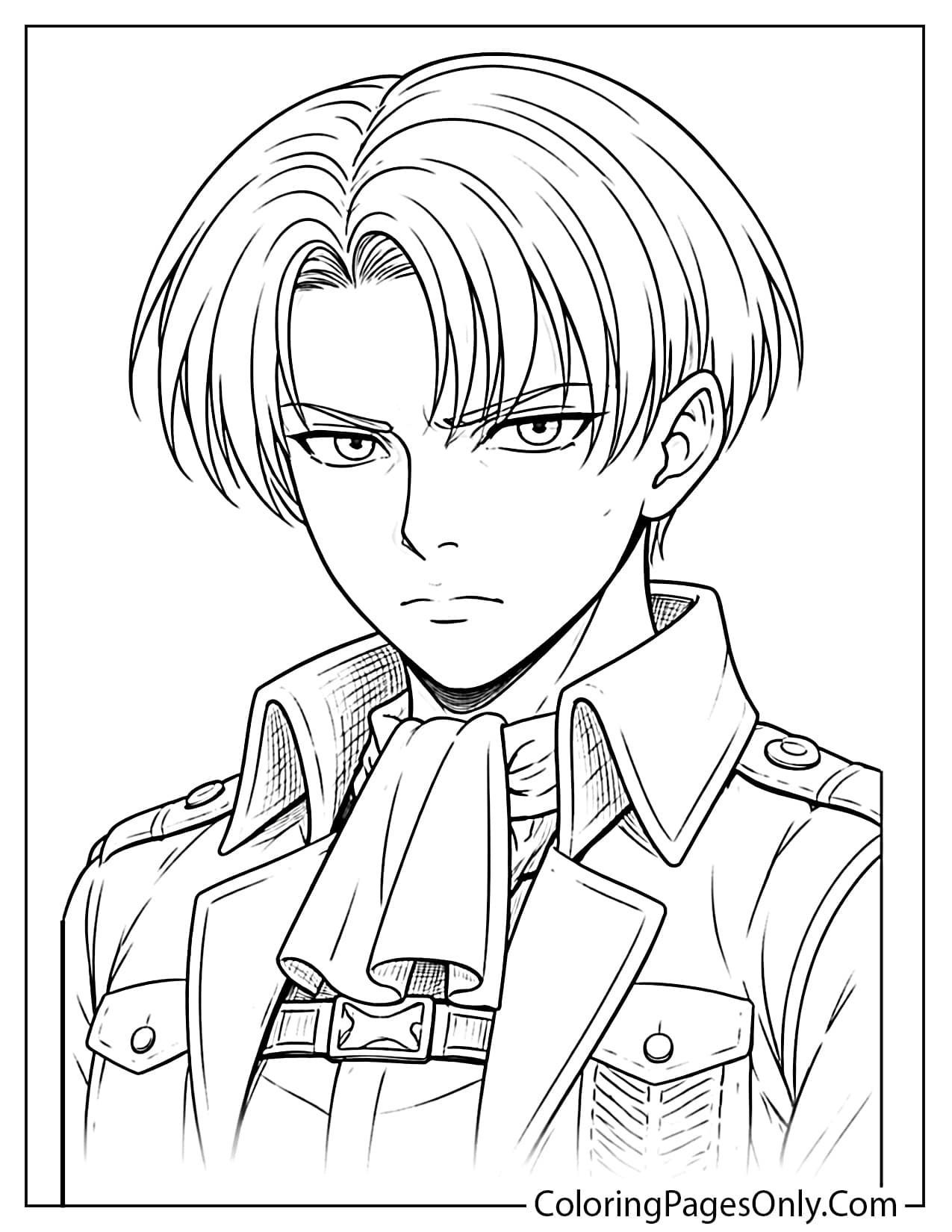 Levi Ackerman serious face close up portrait coloring page from Attack On Titan