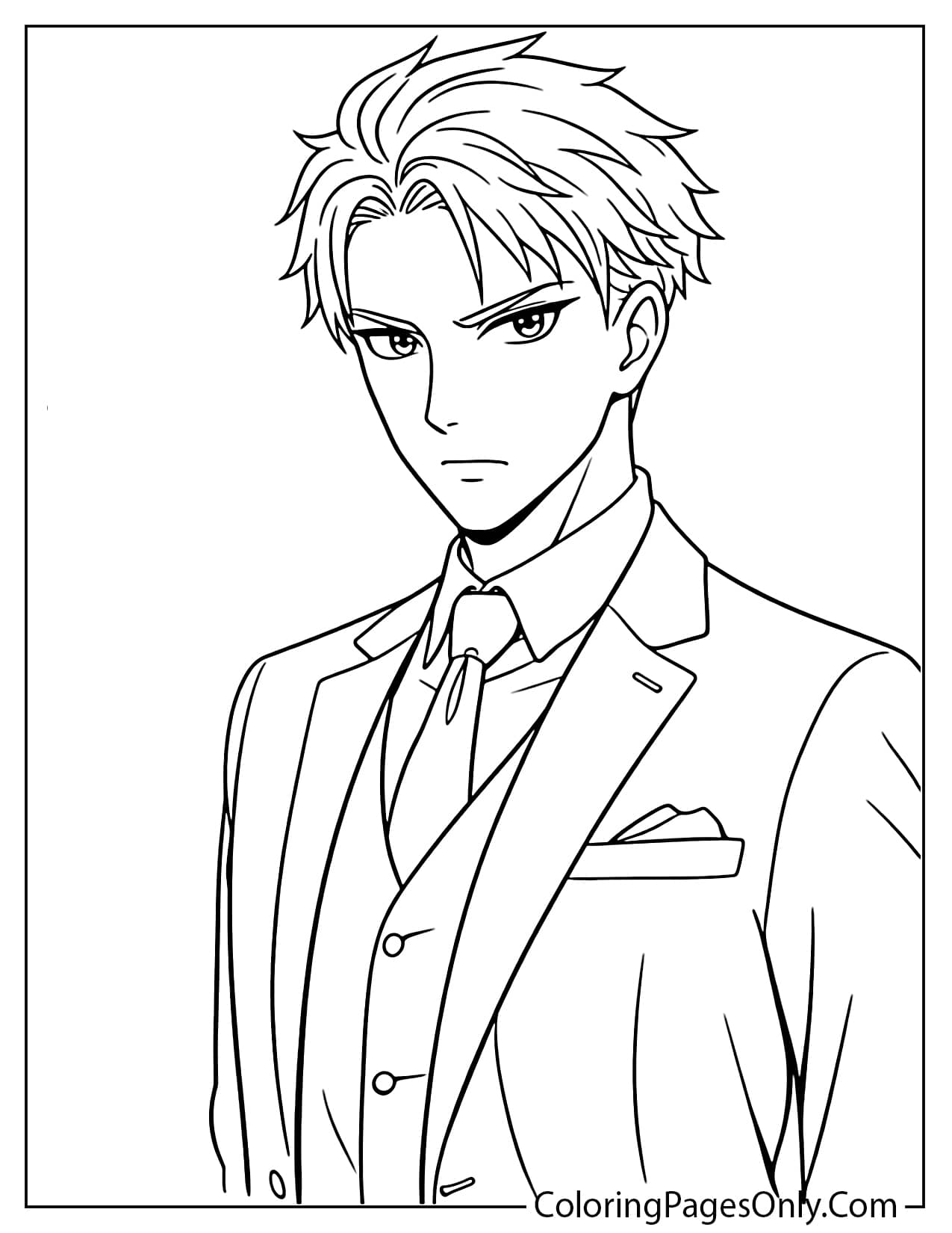 Close-up portrait of Loid Forger with a serious and intelligent expression from Spy x Family