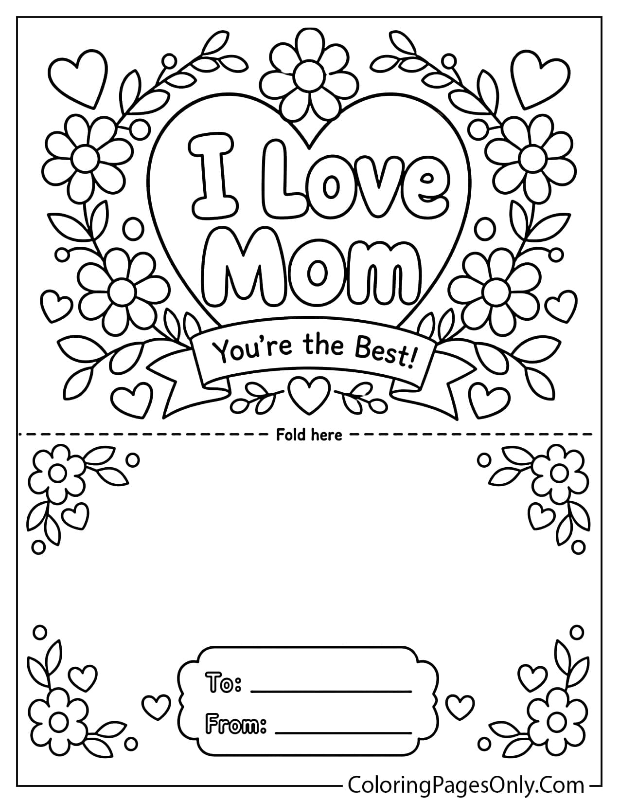 Foldable i love mom card coloring page for kids from I Love Mom