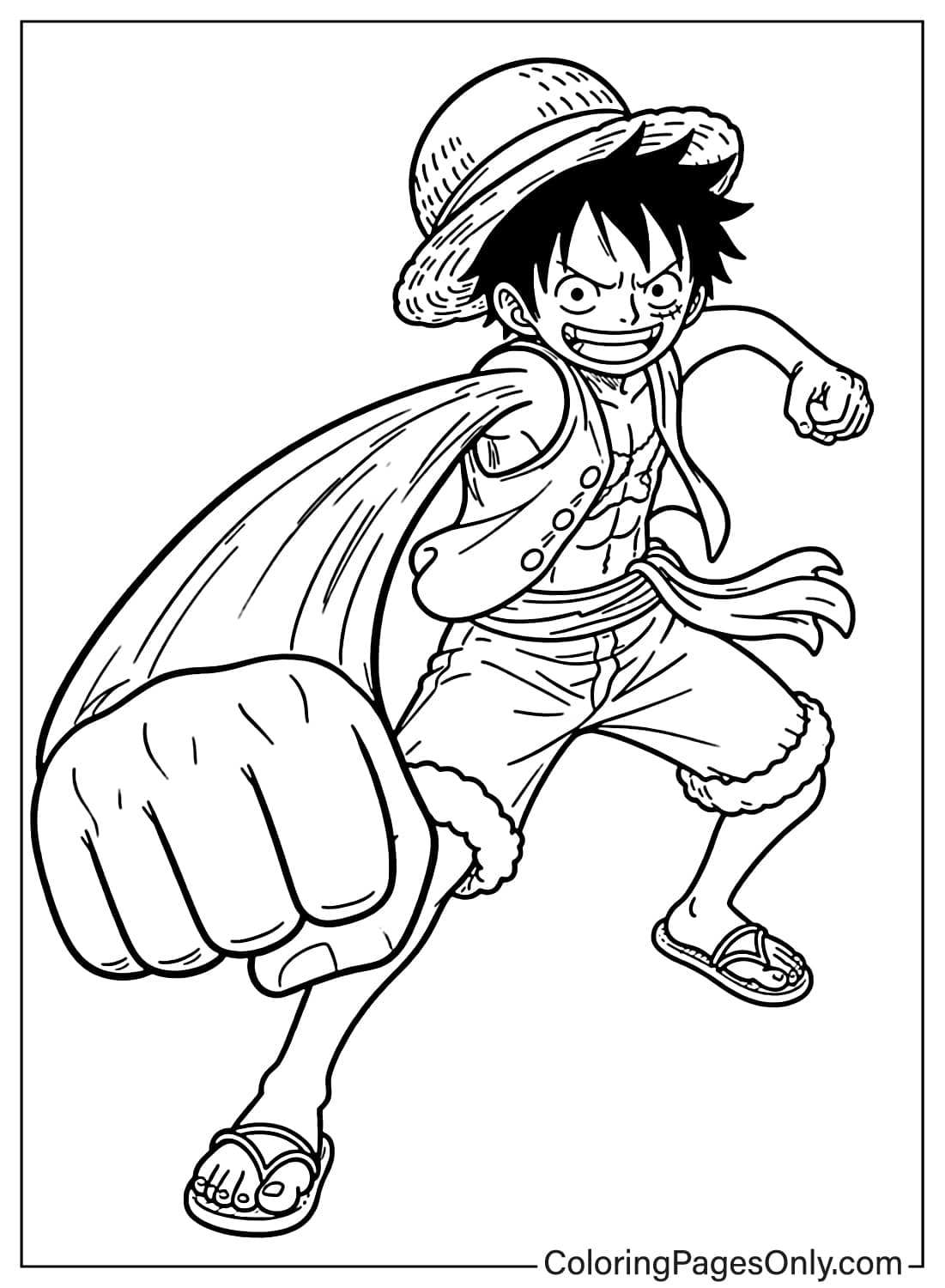 Luffy extending his rubber arm forward with a large fist in an action pose from Luffy