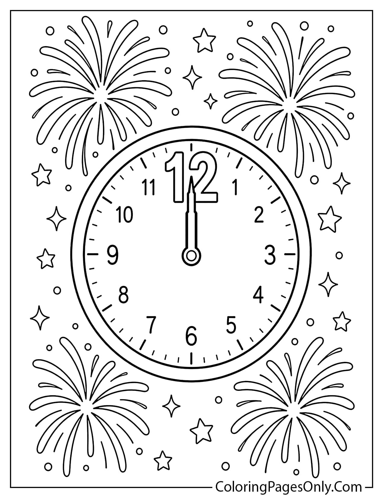 Midnight Countdown Fireworks Coloring Page from Fireworks