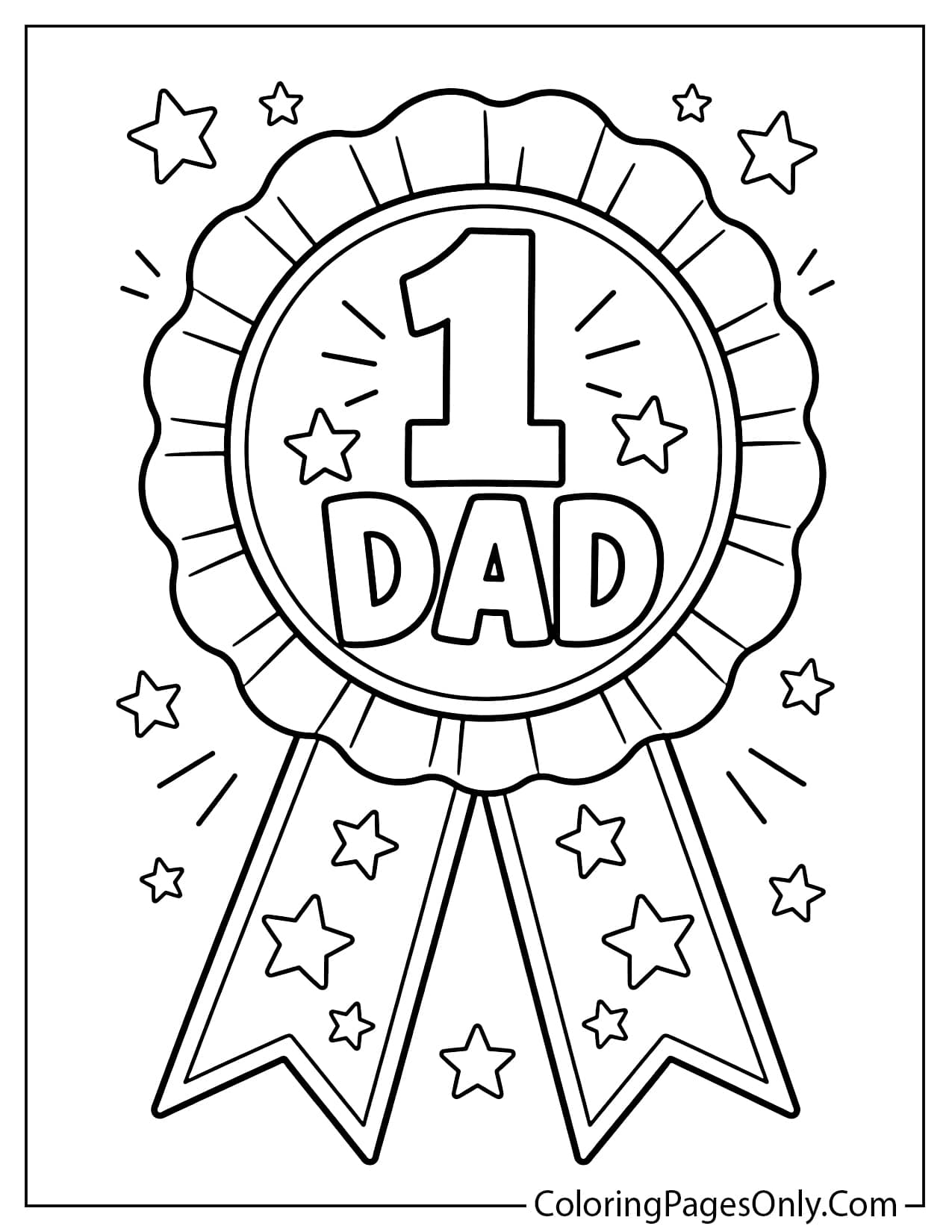 Number 1 dad ribbon coloring page printable from Father's Day