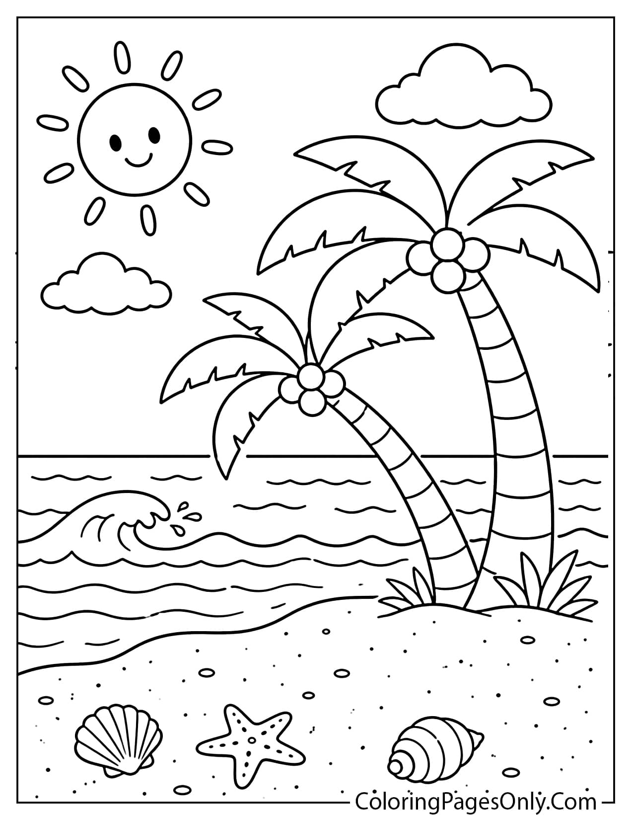 Palm tree beach coloring page from Beach